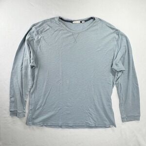 Rowm Long Sleeve Shirt Men XL Blue Striped Textured Slub Cotton Crewneck